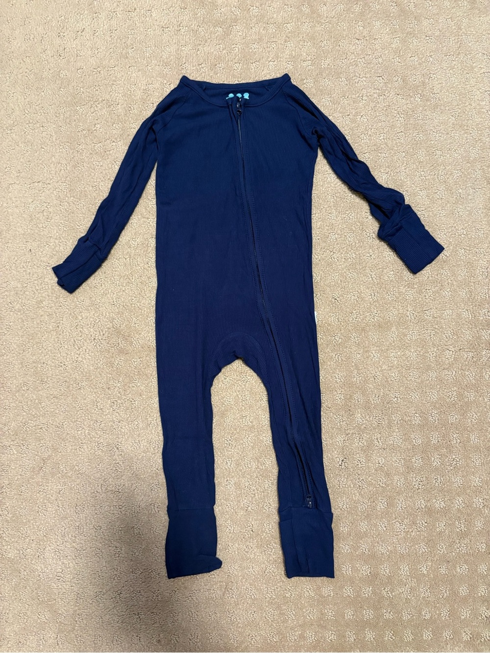 Navy Blue Ribbed Bamboo Zipper Pajamas